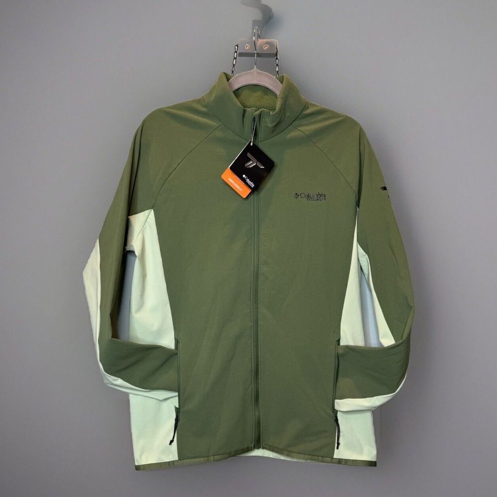 COLUMBIA Titanium Omni-Shield Full Zip Tech Fleece Jacket Mens Small Green NWT